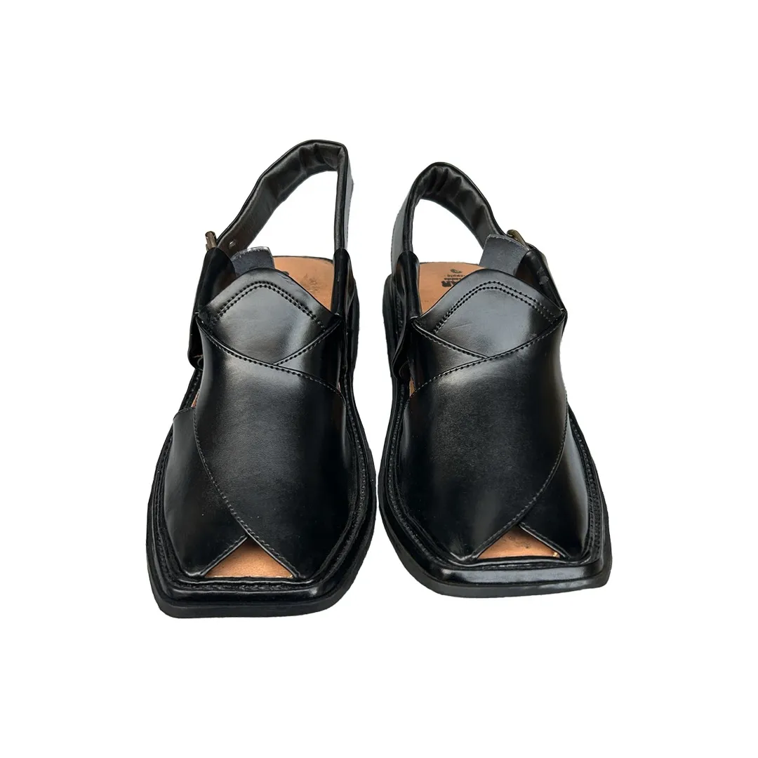 Black leather Peshawari chappal for men.