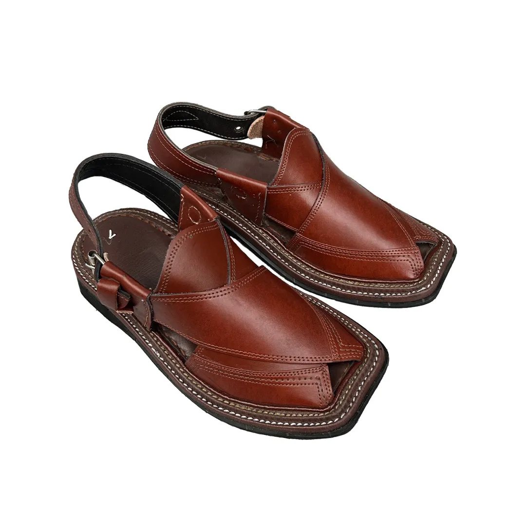 Light brown peshawari chappal with reinforced classic cut.