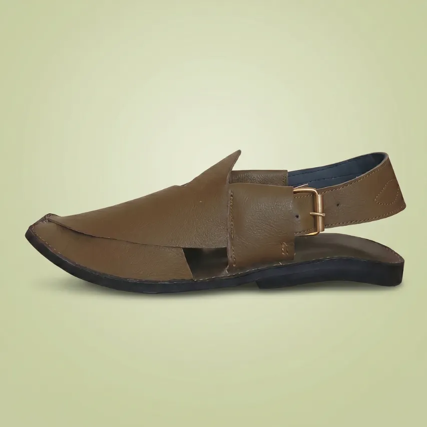 Khaki mill textured Zalmi Peshawari chappal handmade traditional leather kheri