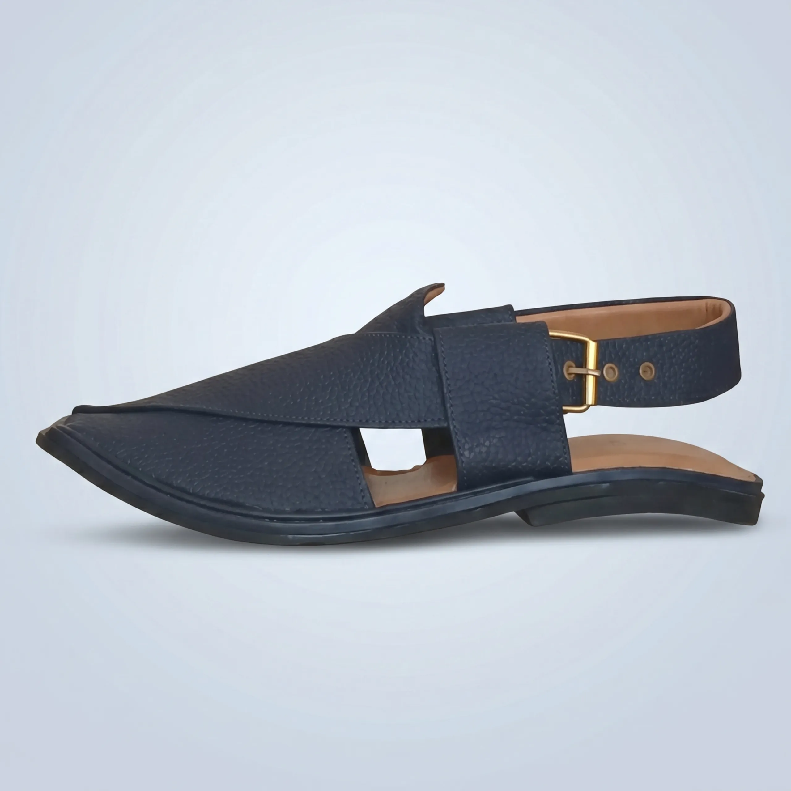 Navy blue dotted textured Zalmi Peshawari chappal handmade traditional leather kheri